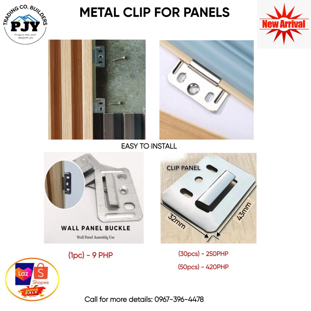 Stainless Steel metal clip for PVC Wall Panel WPC Wall Installation Metal  Accessory (32mm x 43mm)