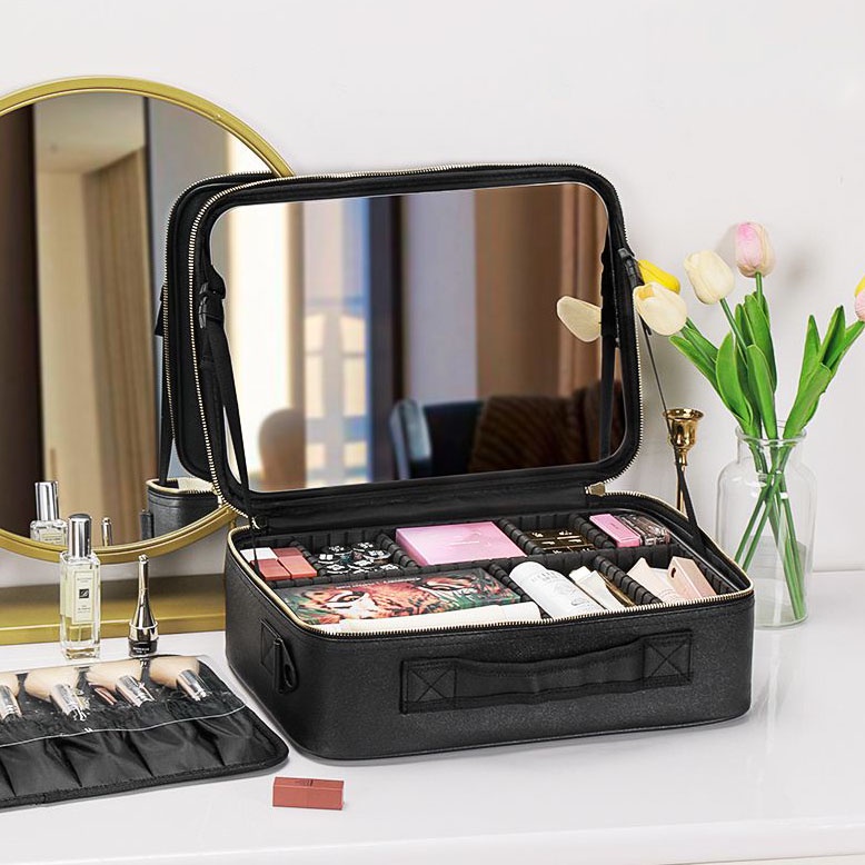 Make up Bag With Mirror Cosmetic Bag Storage Travel Toiletry Case Jewelry  Box Large Capacity Multifunctional Portable NICELAND