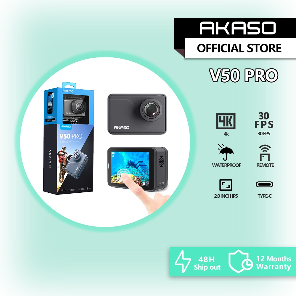 AKASO V50 Pro Native 4K30fps 20MP WiFi Action Camera with EIS Touch Screen  100 feet Waterproof Camera Web Camera Support External Mic Remote Control