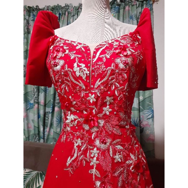 Red filipiniana hot sale gown