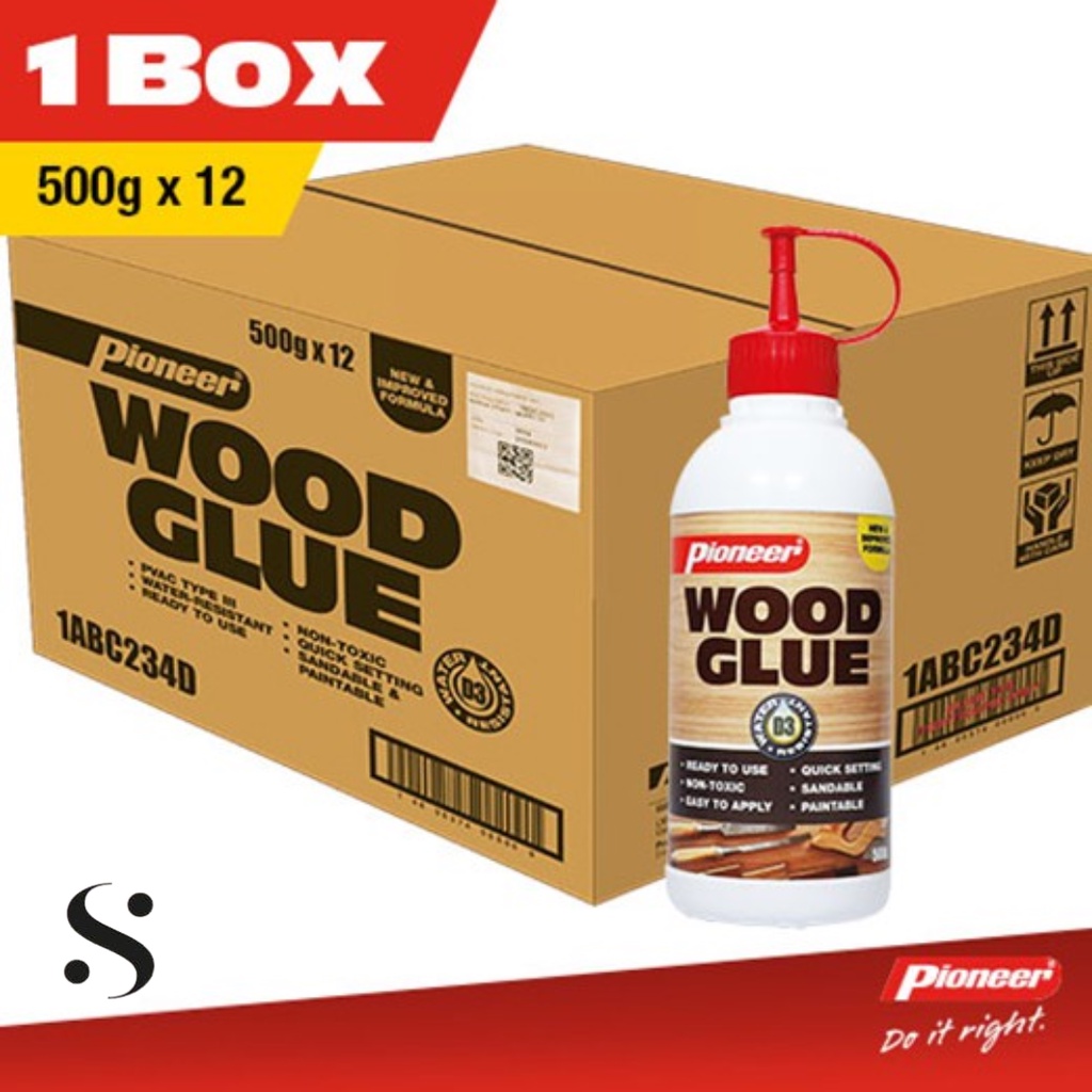 1 Box Pioneer Wood Glue 500g Water-Resistant PVAC Adhesive x12