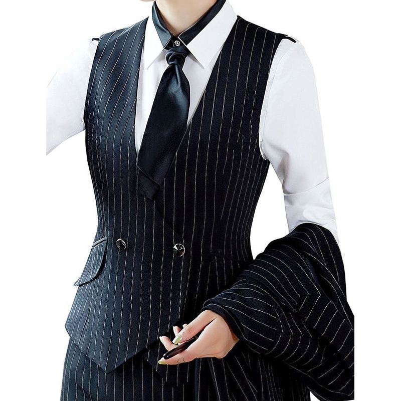 Suit Vests Waistcoats Women s Suit Striped Vest V neck Double breasted Slim Fit Sleeveless Jacket