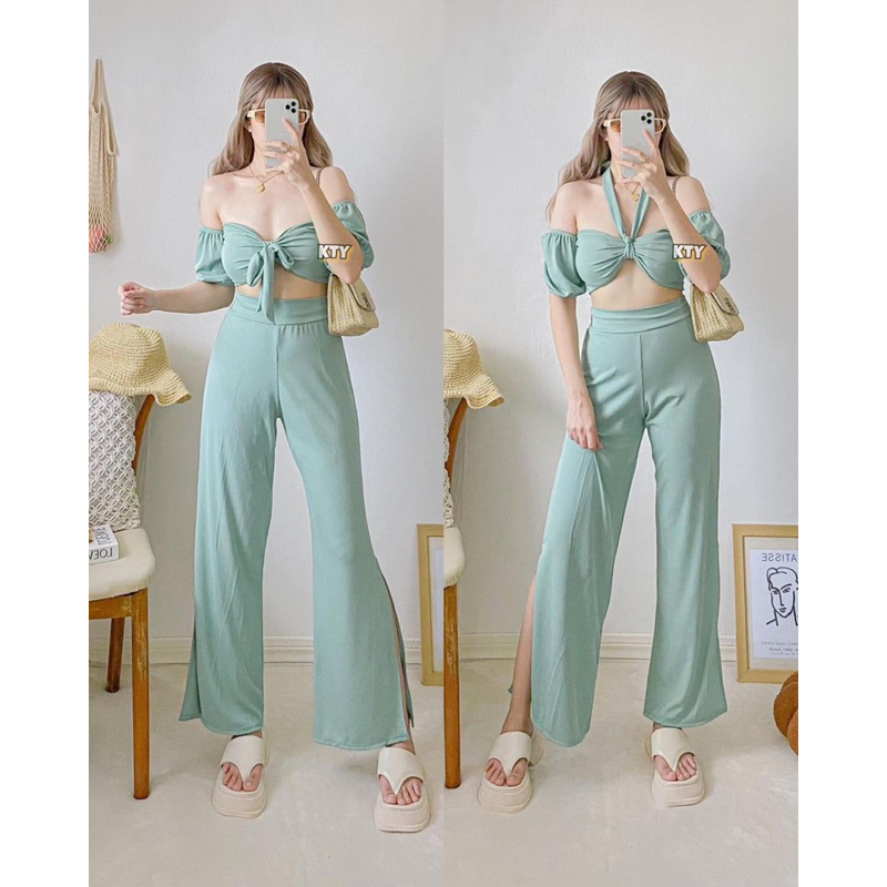Small-XL Fit Francheska 2Way Design Top Terno Wide Leg Pants Summer Knitted  Terno Beach Outfit