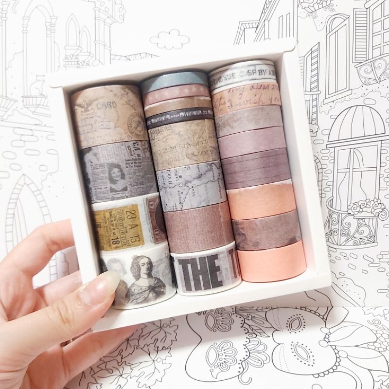Recollections Boho Washi Tape Tube 8 Rolls 4 -10yd 4 Foil 5yd for