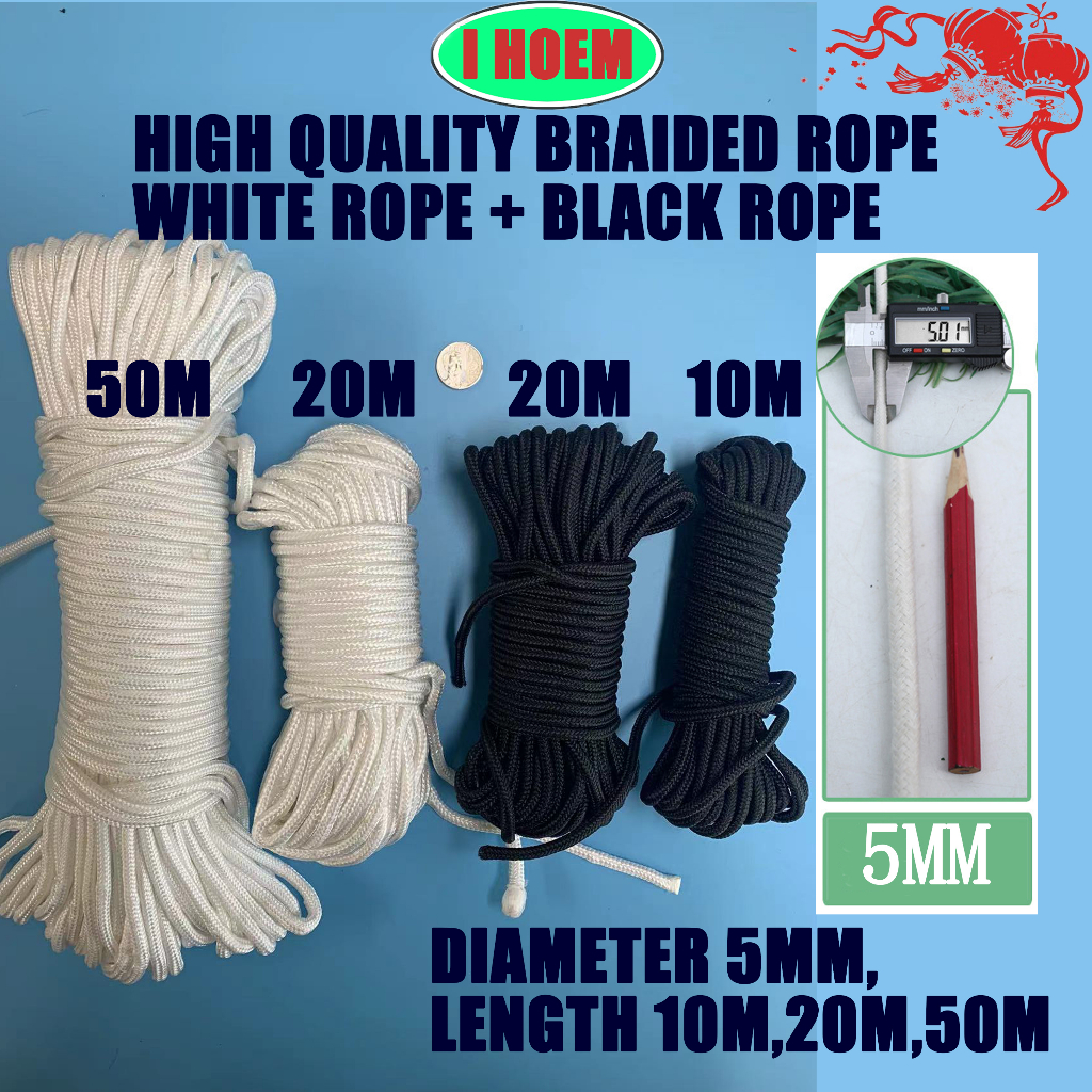 Length 10/20/30/40/50M, diameter 5/8/10mm black lifting safety rope, nylon  rope, braided rope