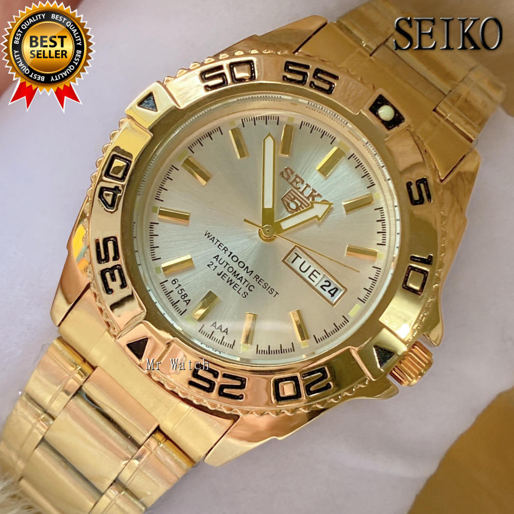 Seiko 5 Sports All Gold Expensive With Day Date Automatic Hand Movement Watch For Men