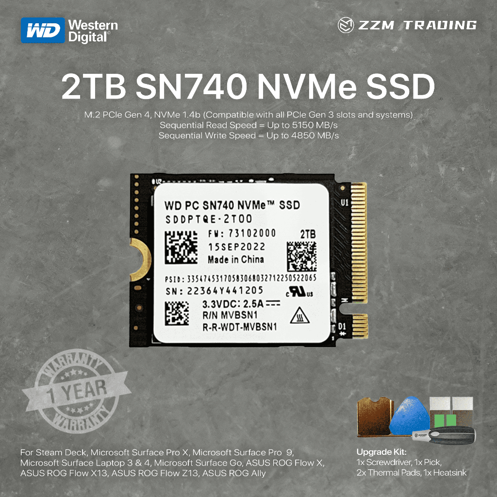 Extension mémoire ROG Ally SSD Western Digital WD SN740 M.2 2230 Ge