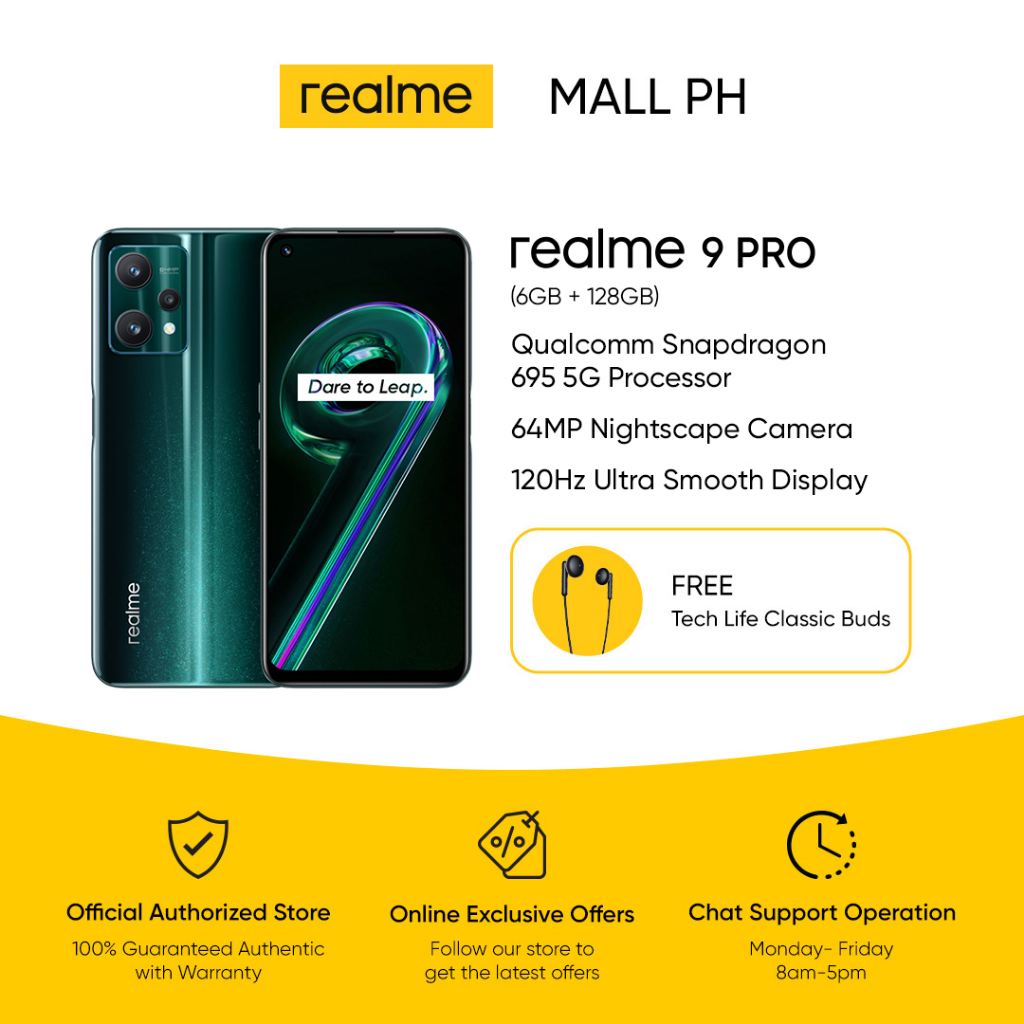 realme 9 Pro 5G Android Phone + Techlife buds classic