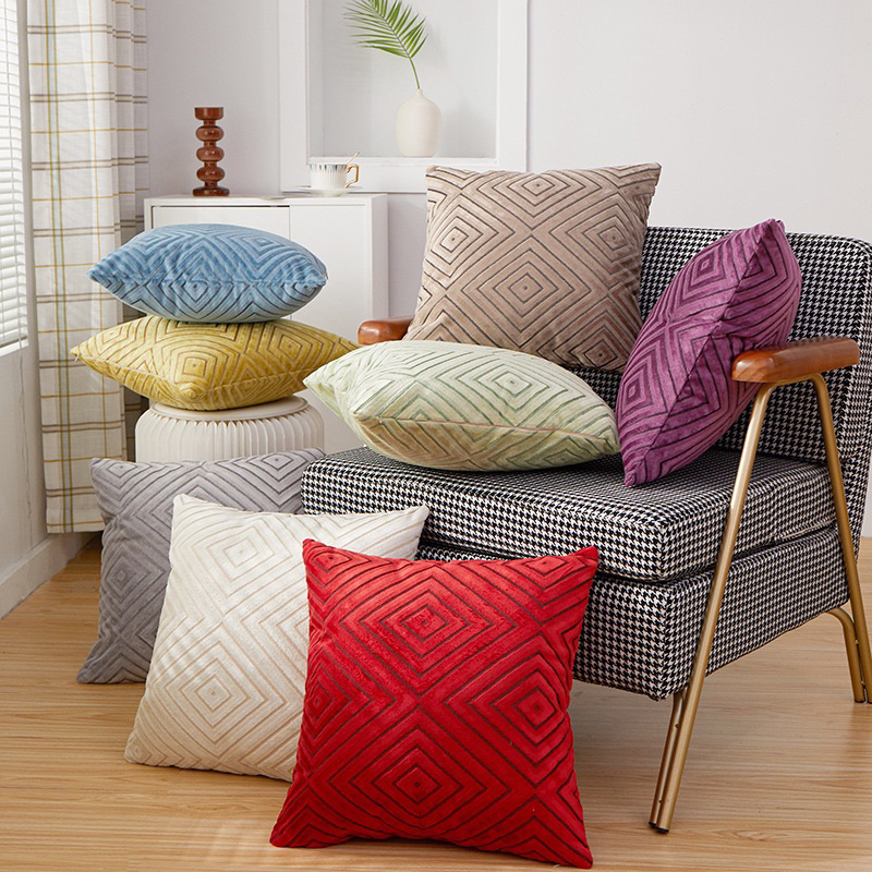 45x45cm Pillow Case Geometric Strip Flocking Velvet Throw Pillow Covers  Pillowcases Solid Decorative