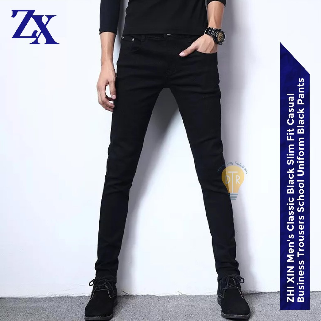 Mens black skinny hot sale trousers for school