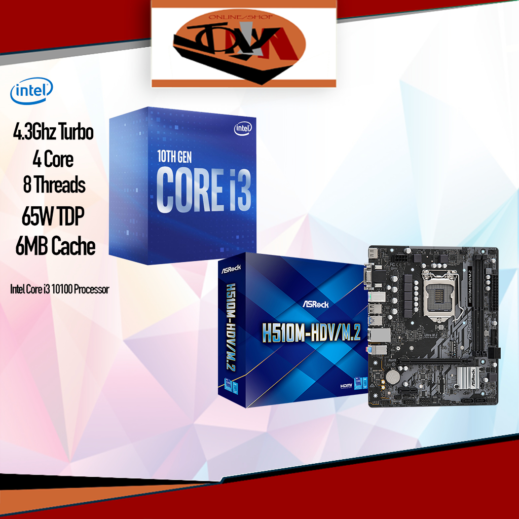 Intel I3-10100, 3.6ghz 4Cores +Asrock H510M-HD/M.2 | Shopee