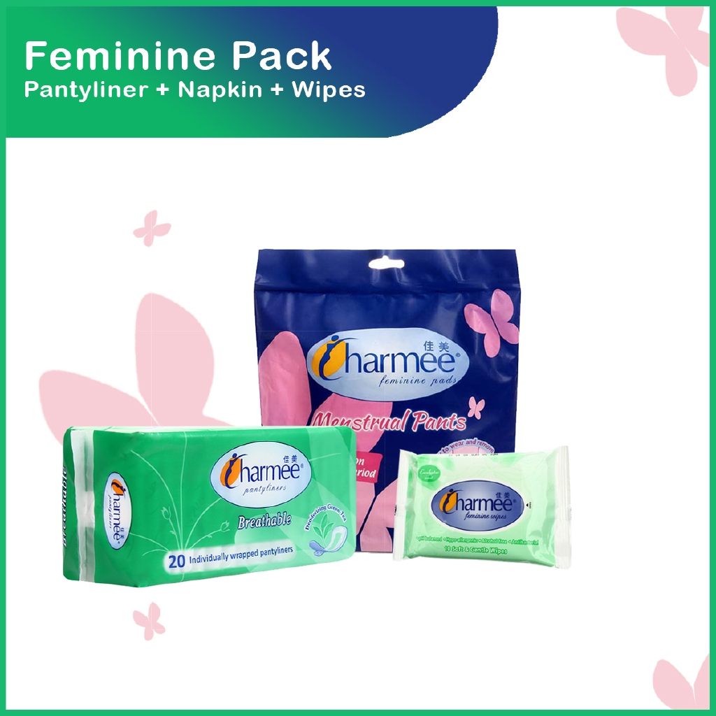Charmee Feminine Pack Pantyliner Breathable Green Tea + Menstrual