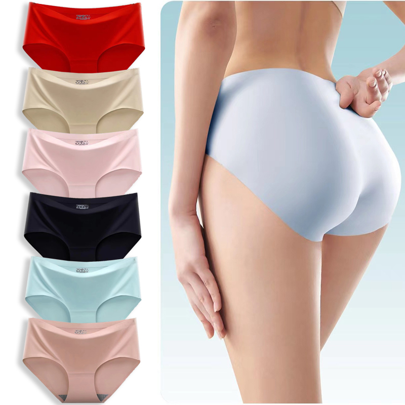 6 Pcs Seamless Ice Silk Panties For Women Underwear Panty Mid Rise Sexy Panties  Panty Plus size