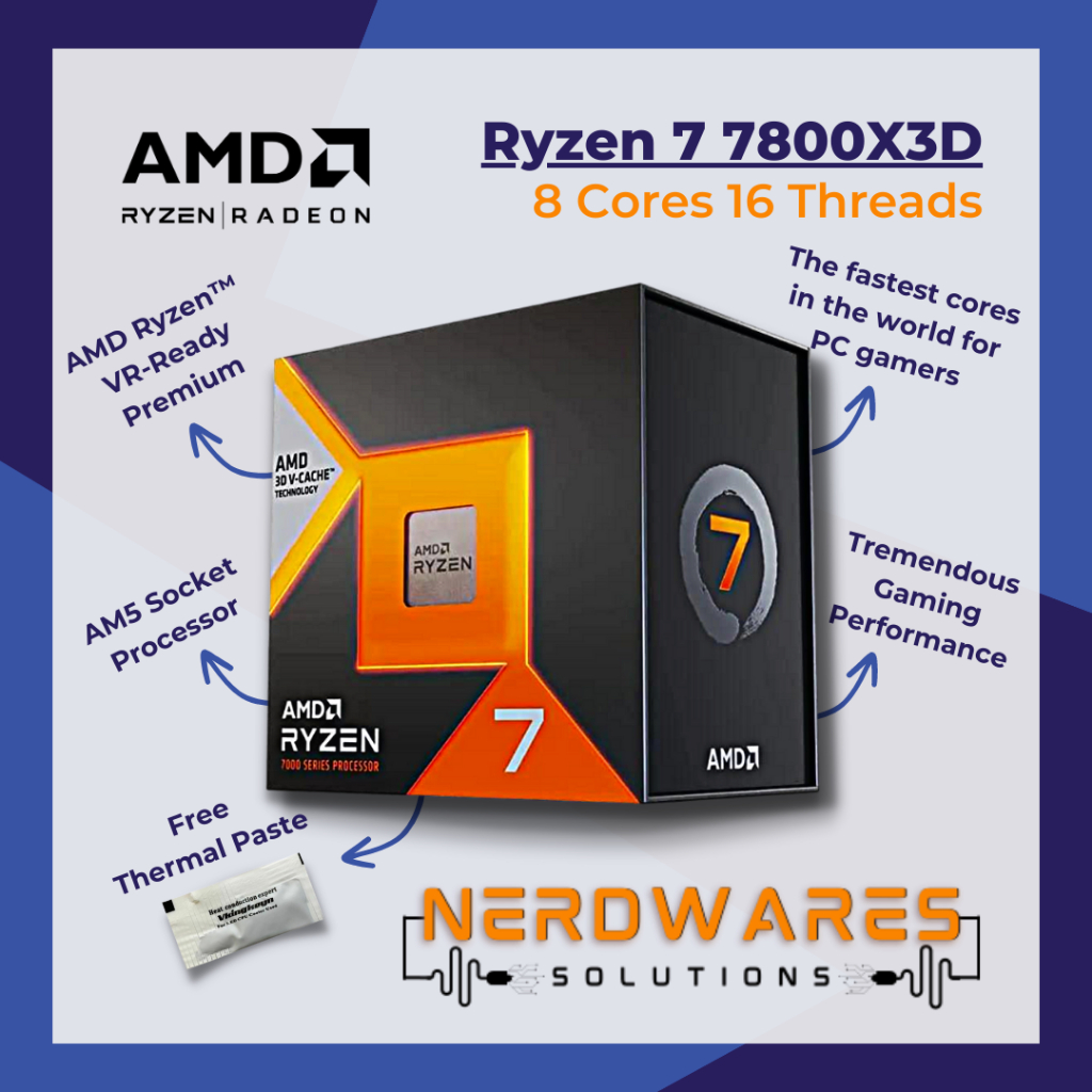 AMD Ryzen 7 7800X3D 8 Cores 12 Threads with Radeon Vega Graphics