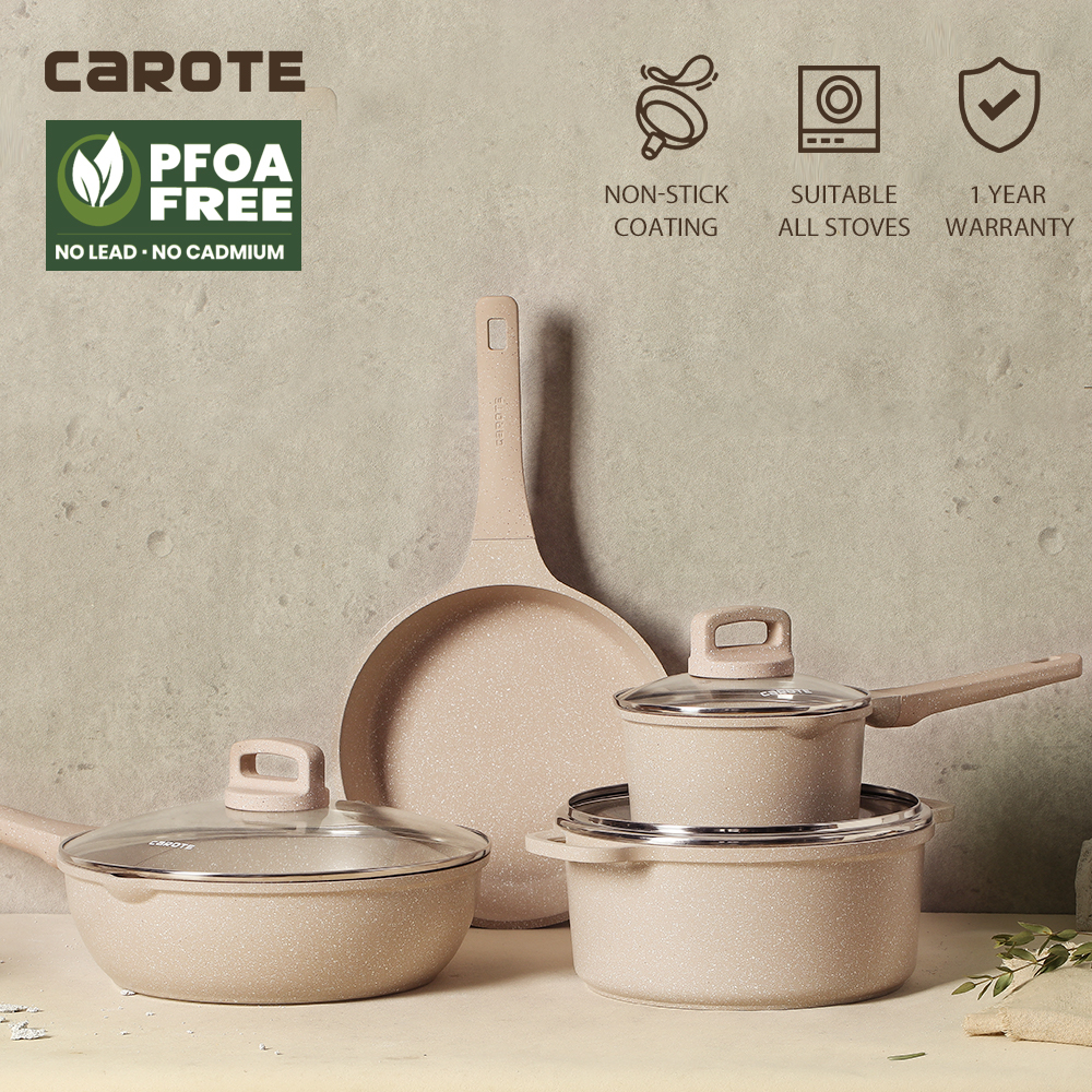 Carote 7pcs Cast Aluminum Nonstick Cooking Pots And Pans Kitchenware Non  Stick Cookware Set With Marble Coating