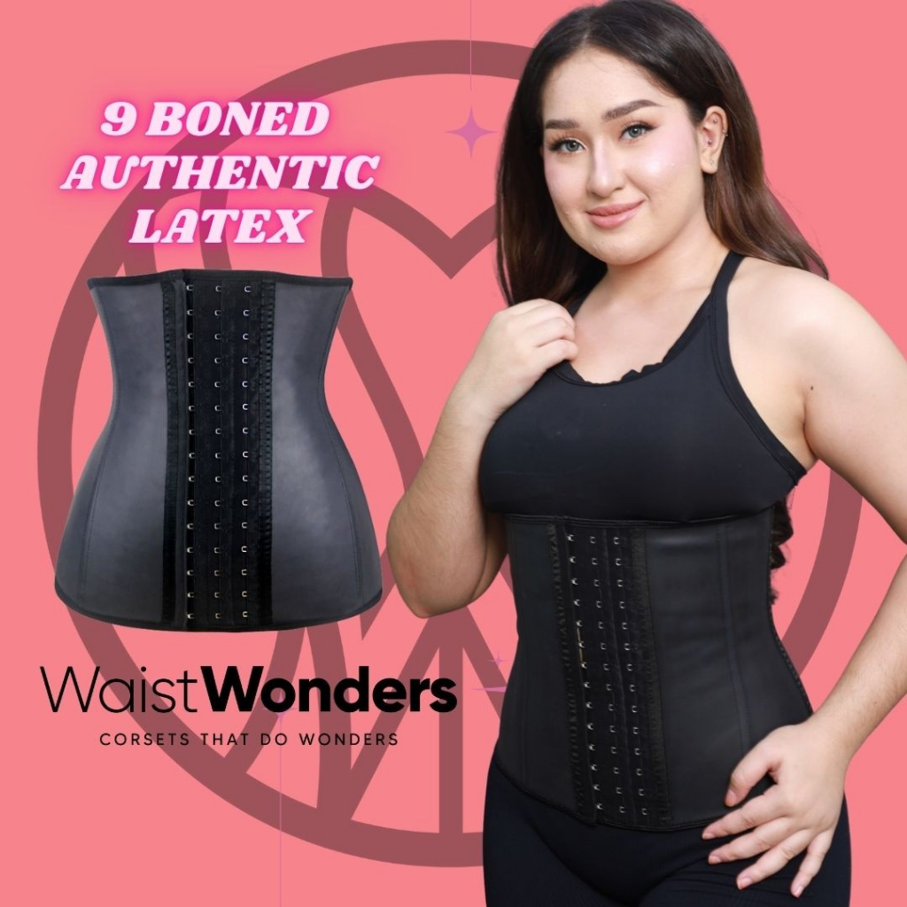 AUTHENTIC Waist Trainer 9Boned 3Row Latex Corset Regular Length Waist  Trimmer Body Shaper in Black