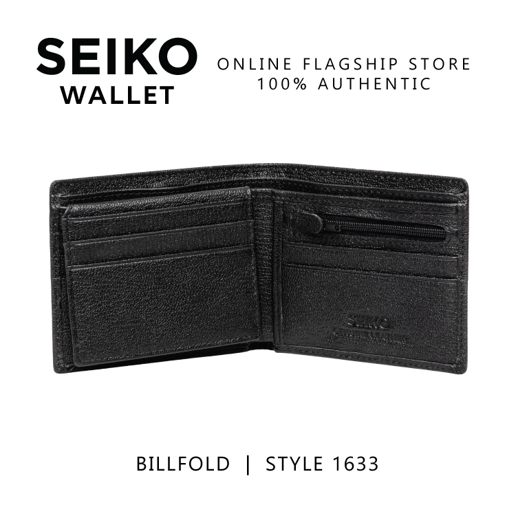 Seiko Wallet Genuine Leather Billfold With Flap Coin Pocket 1633