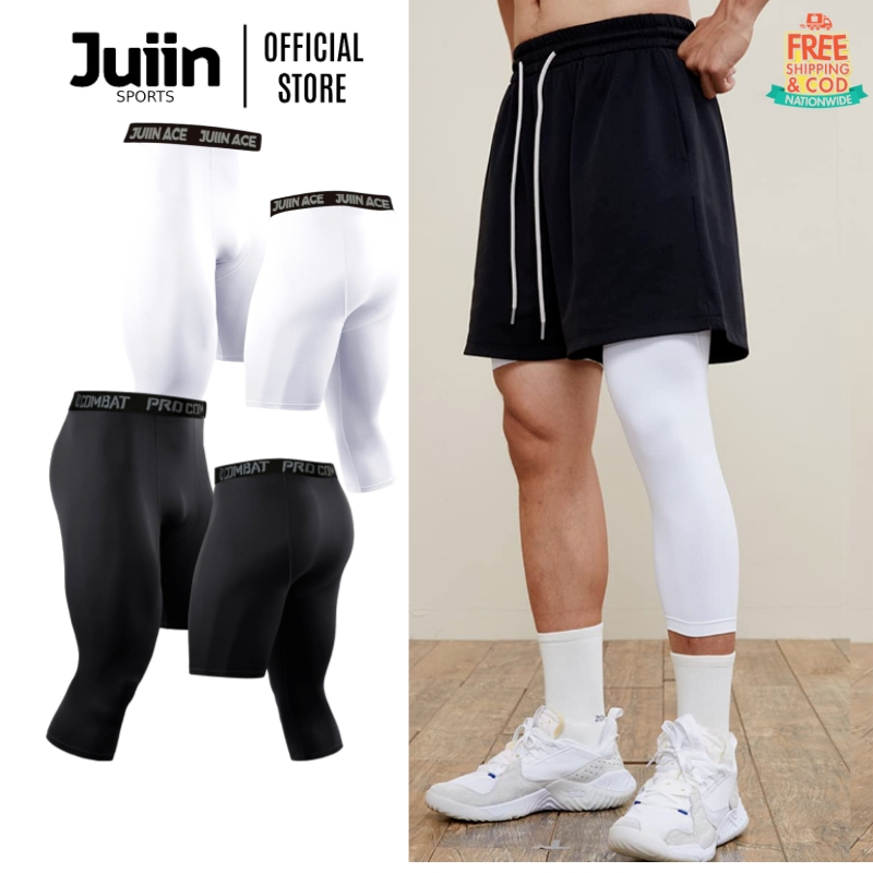 1Pc Basketball Single Leg Leggings Men's Sports Training Pants Fitness Long  Short Leggings White 1 S 