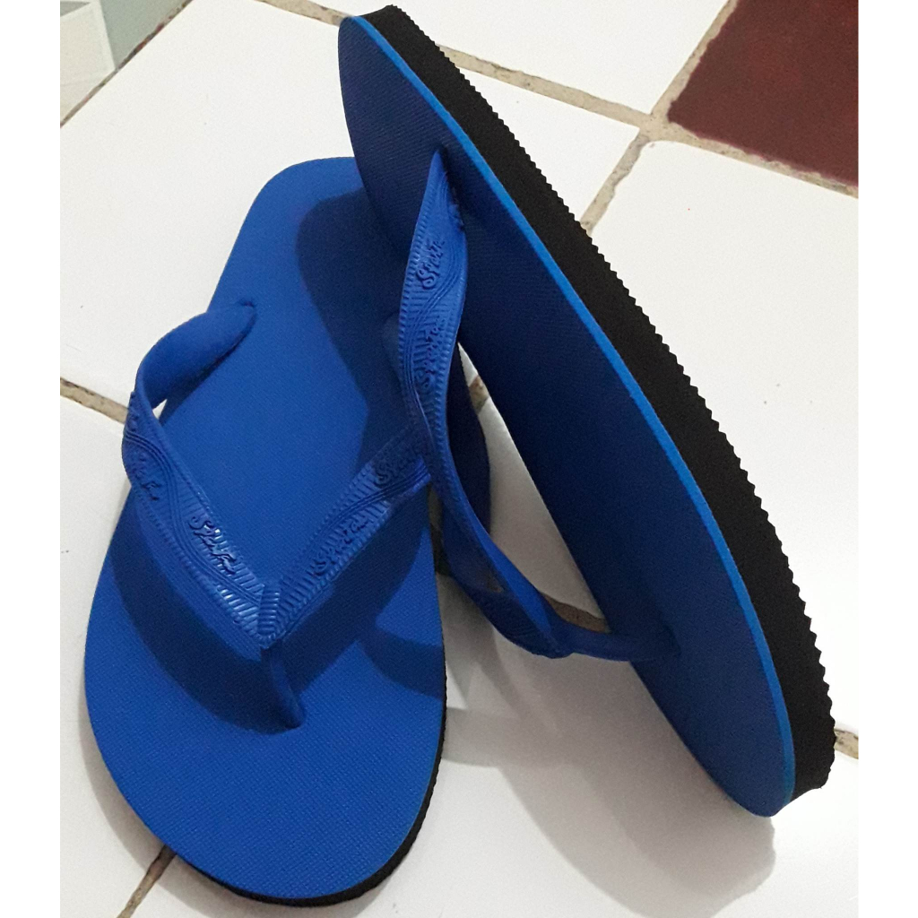 Black & Royal Blue Natural Rubber Flip-Flops Slippers (Women)