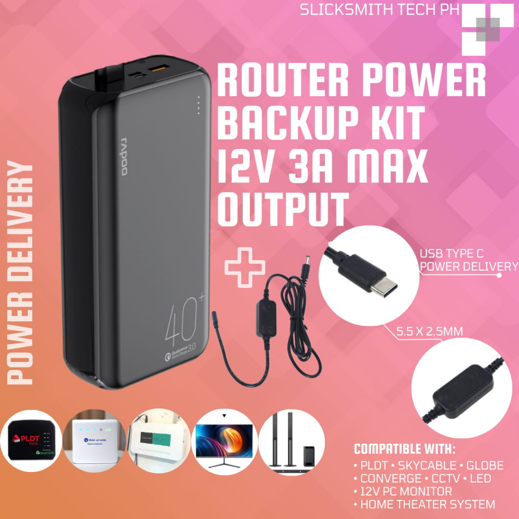 Powerbank to Router Power Delivery Bundle, 12V 3A Max Power Output