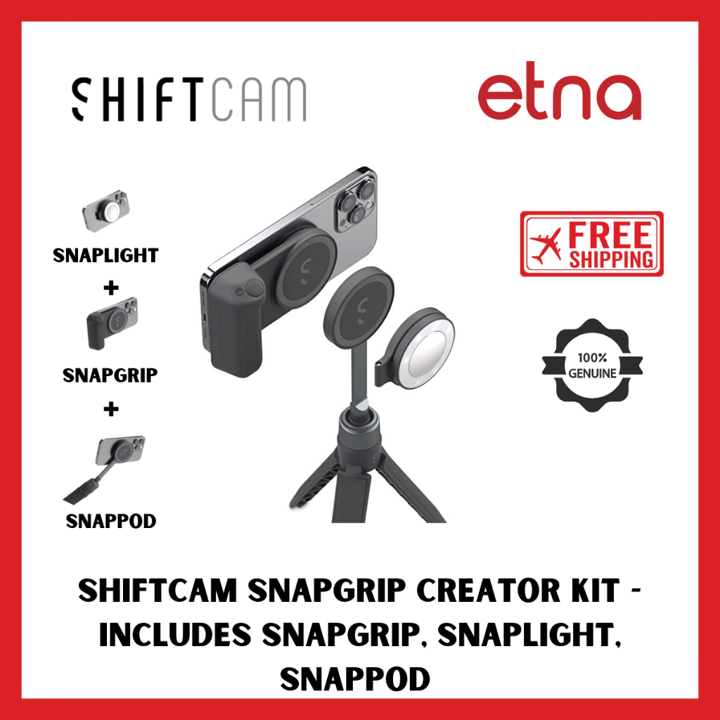 ShiftCam SnapGrip Creator Kit including SnapGrip, SnapLight, SnapPod and  Carrying Pouch - Magnetic Mount Clip on Any Phone (Black) : :  Electronics
