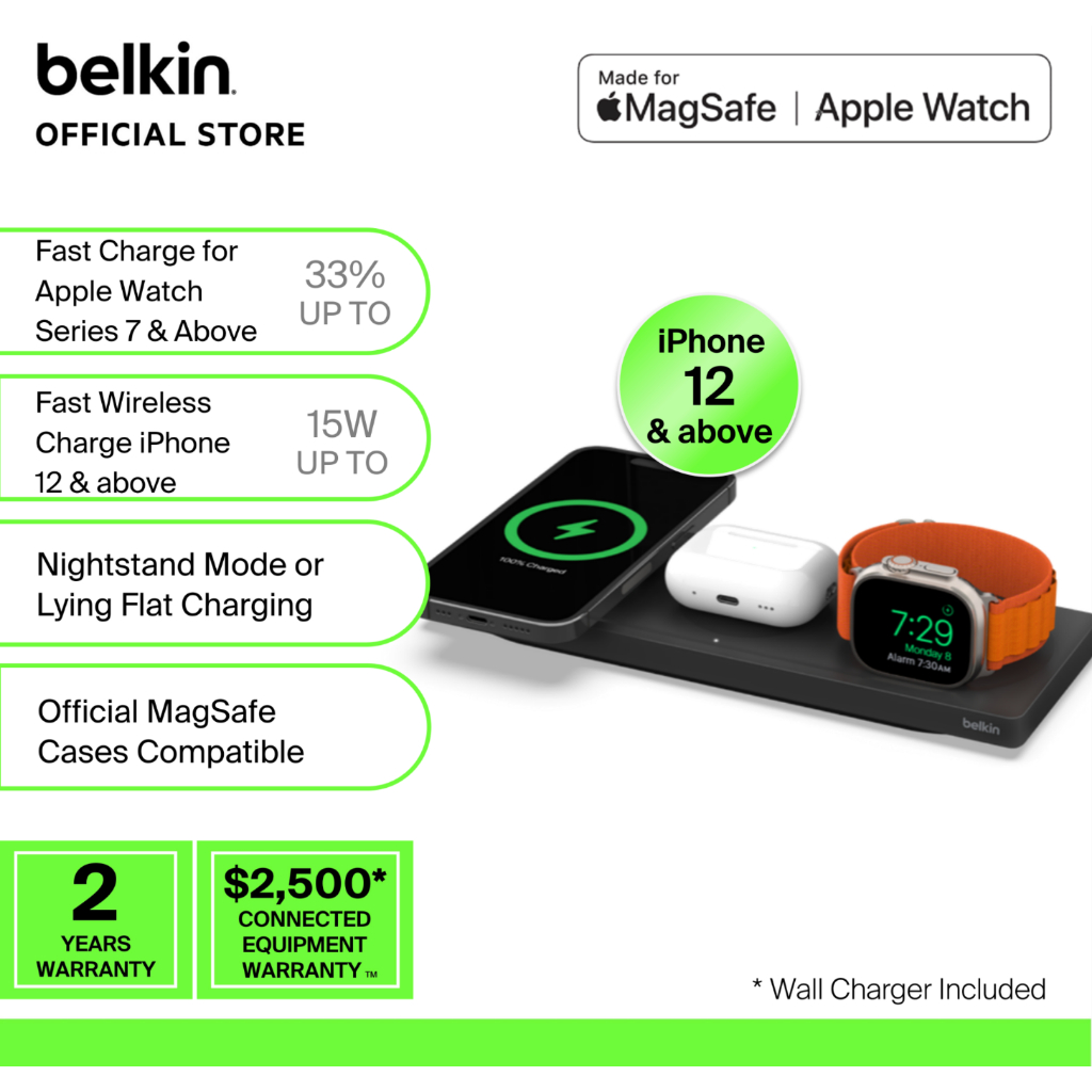Belkin BOOST UP CHARGE PRO 3-in-1 Wireless Charging Pad with MagSafe