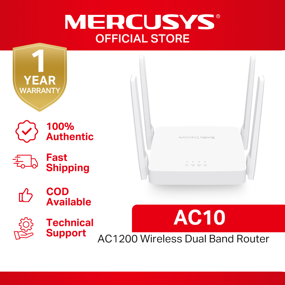 White Mercusys AC10 Dual Band AC1200 Wireless Router, 300 Mbps at