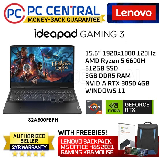 Lenovo Ideapad Gaming 3 (15ARH7 82SB00PBPH) Gaming Laptop, AMD Ryzen 5  6600H, RTX 3050 4GB