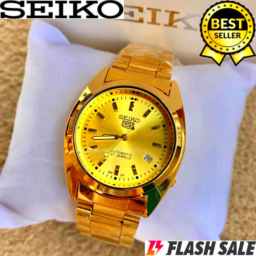 Seiko 5 21 Jewels Automatic Hand Movement All Gold Stainless Steel Watch for Men Gold Shopee Philippines