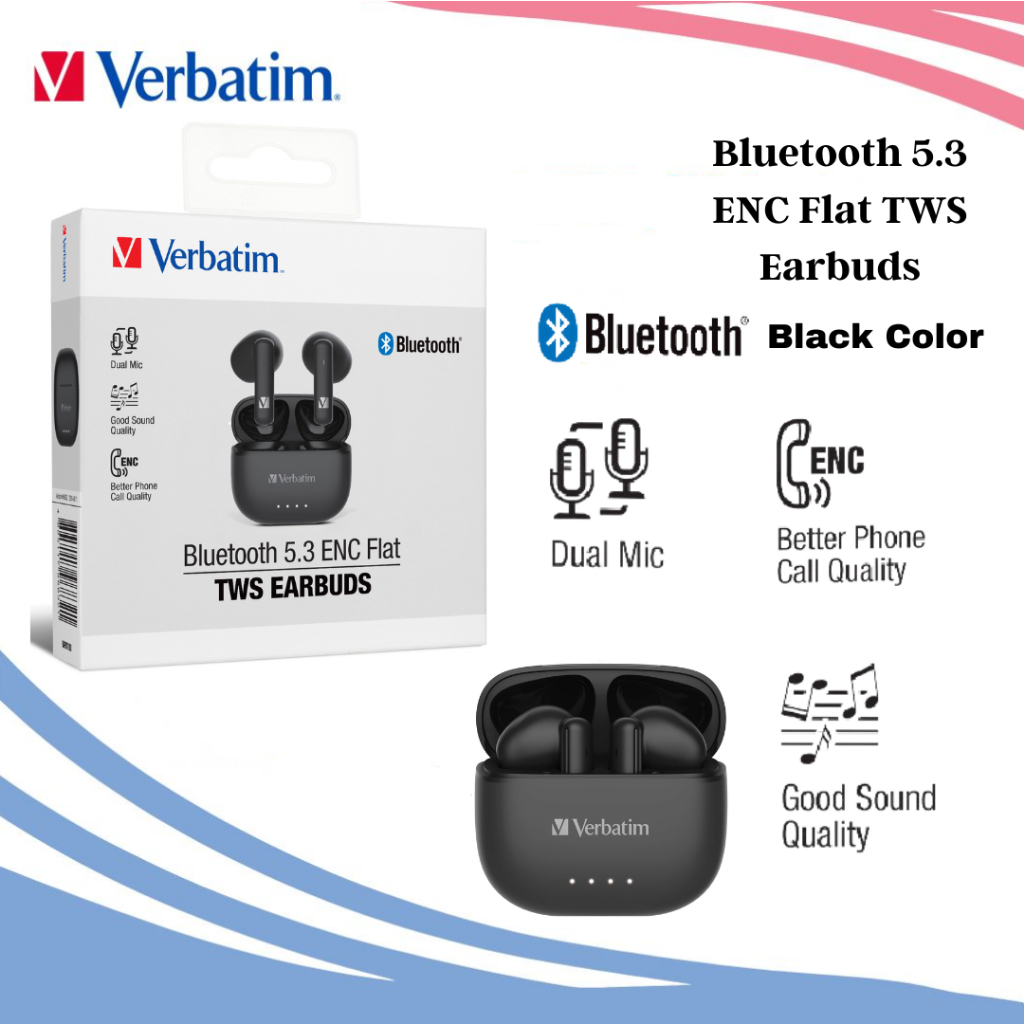 Verbatim Bluetooth 5.3 ENC Flat TWS Earbuds Wireless Earbuds Tiny