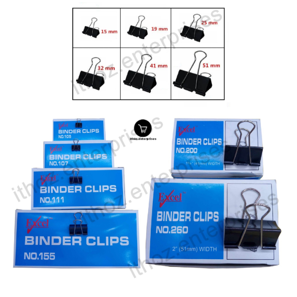 BInder Clip 2, 1 5/8, 1 1/4, 1, 3/4 Sold Per Box of 12 Pieces