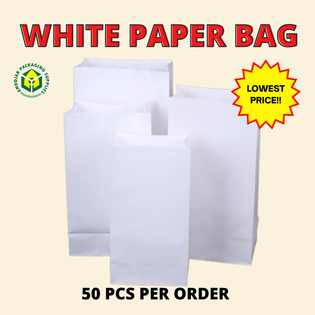 White Paper 50pcs White Kraft Paper Bags 10 x 5 x 13,Handled, Shopping  Bags