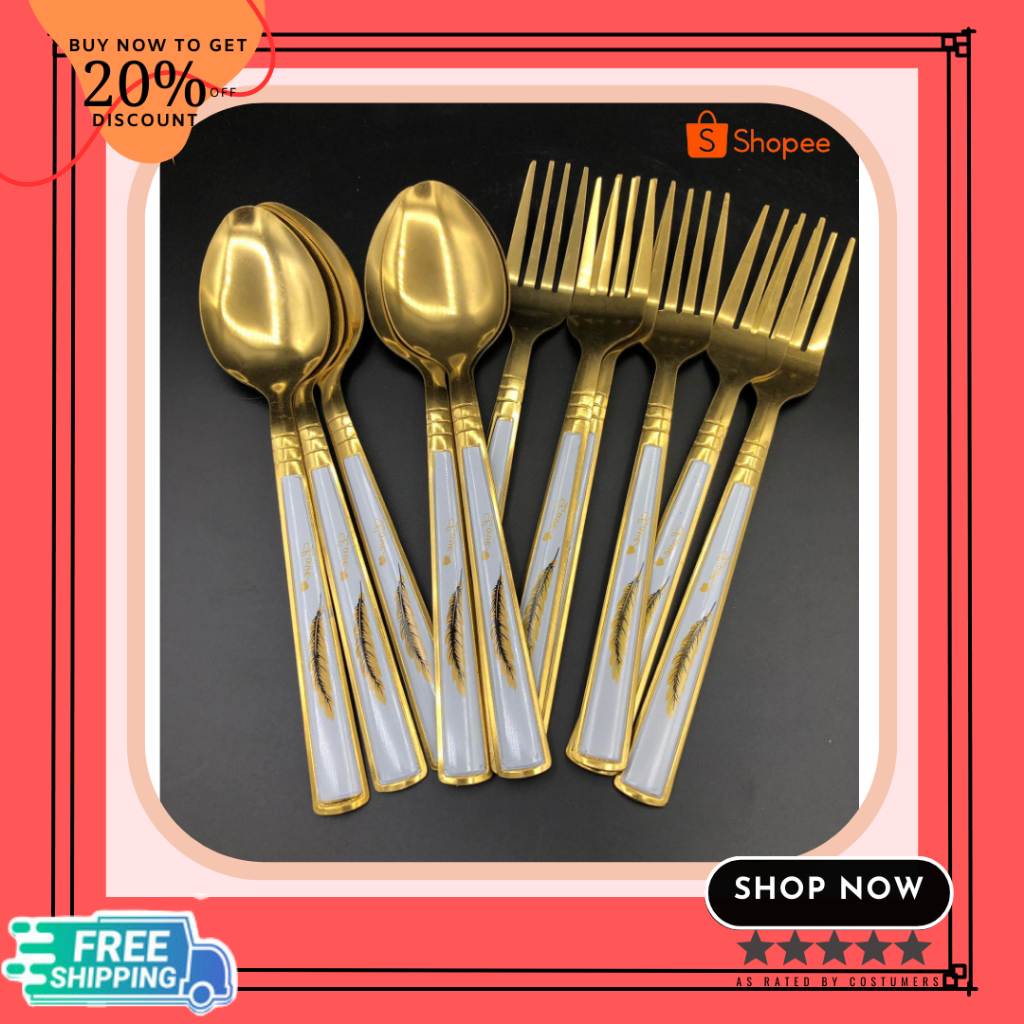 Generic Spoons,6pcs-Gold Cooking Spoon With Stand