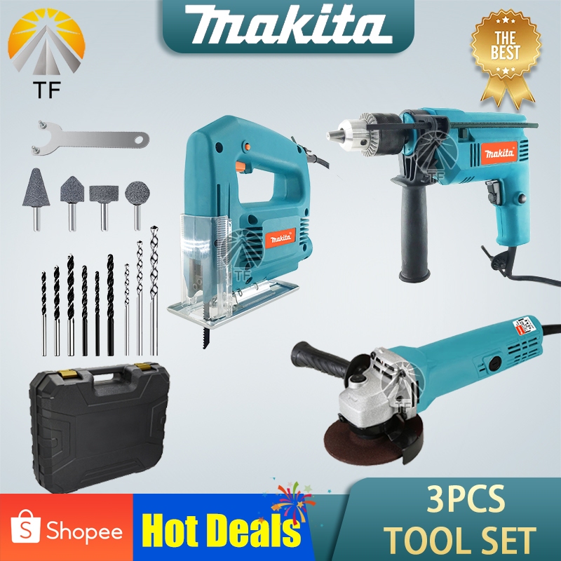 Makita Angle Grinder and Impact Drill and Jig Saw Tool set With Hardcase 3 pcs Combo Pack COD Shopee Philippines
