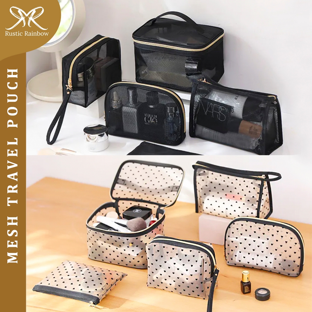 Mesh Travel Pouch Black Organizer Cosmetics Makeup Bag Toiletries Beauty  Nylon No Logo 5 sizes