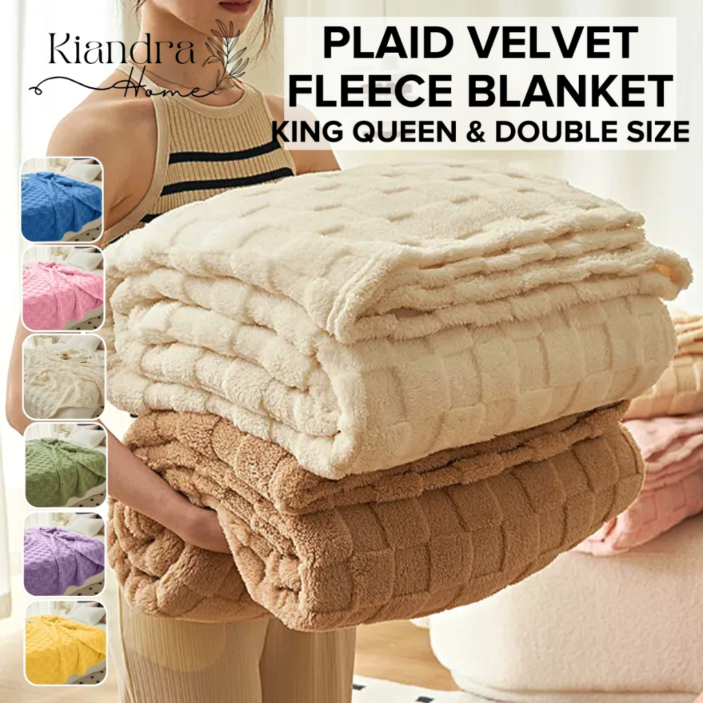 Kiandra Home Plaid Velvet Fleece Blanket Double and King Size Super Soft  and Fluffy Thick Blanket | Shopee Philippines