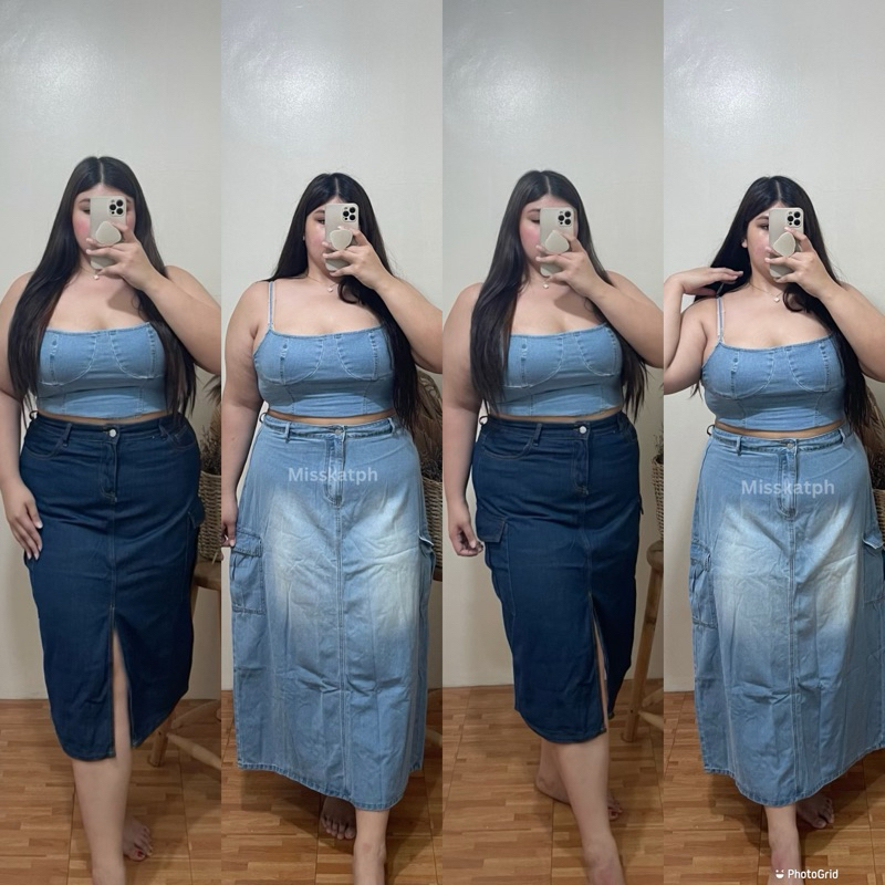 PLUS SIZE DENIM LONG MIDI SKIRT Shopee Philippines