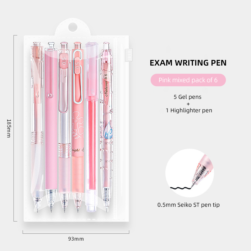 6PCS/SET 0.5mm Gel Pens Kit kawaii Pink Peach Cute Black Pen