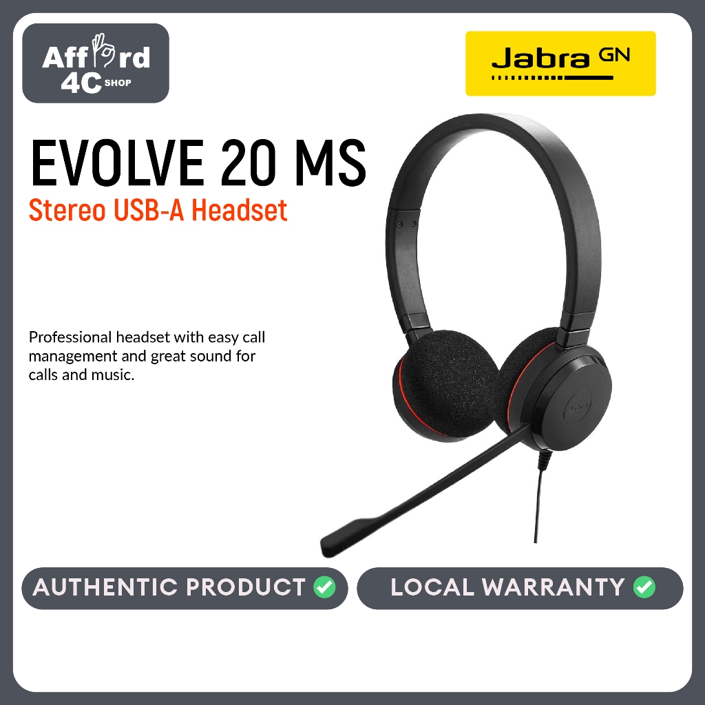 Jabra Evolve 20 MS Stereo USB-A Headset | Shopee Philippines