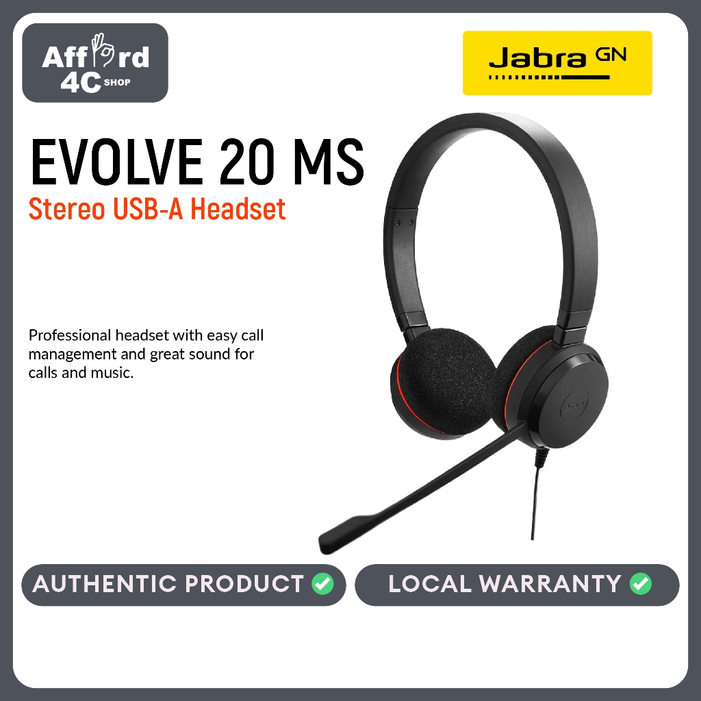 Jabra Evolve 20 MS Stereo USB A Headset Shopee Philippines