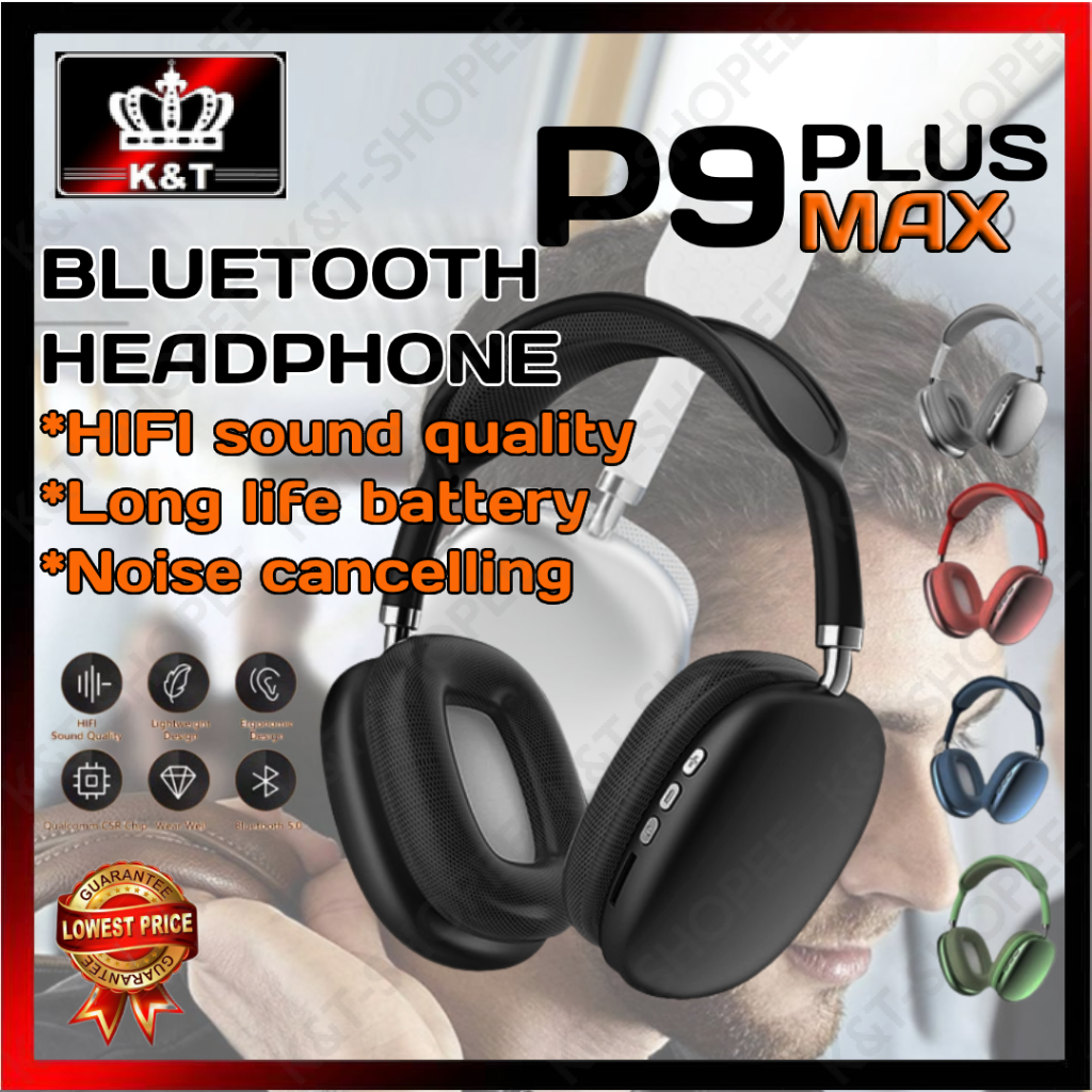 P9 Plus Compatible Air-pods On-Ear Headphone Max Bluetooth Headset with Mic  (Silver, On The Ear) : : Electronics