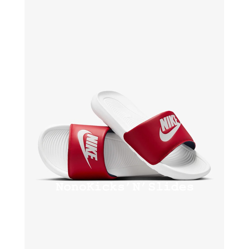 Nike red and white 2024 slides