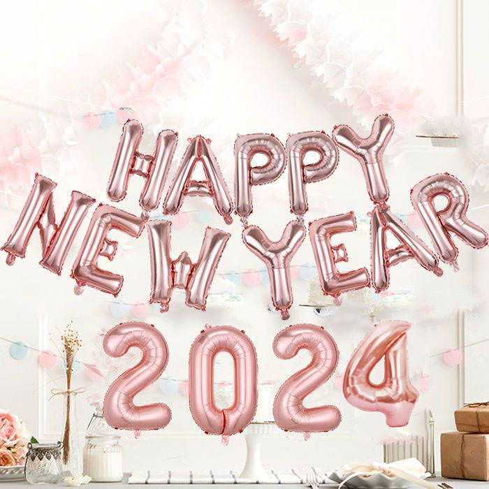 1 Set Hello-2024 Aluminum Film Balloons Party Decorative Balloons 2024 New Year Balloons, Size: 40 cm