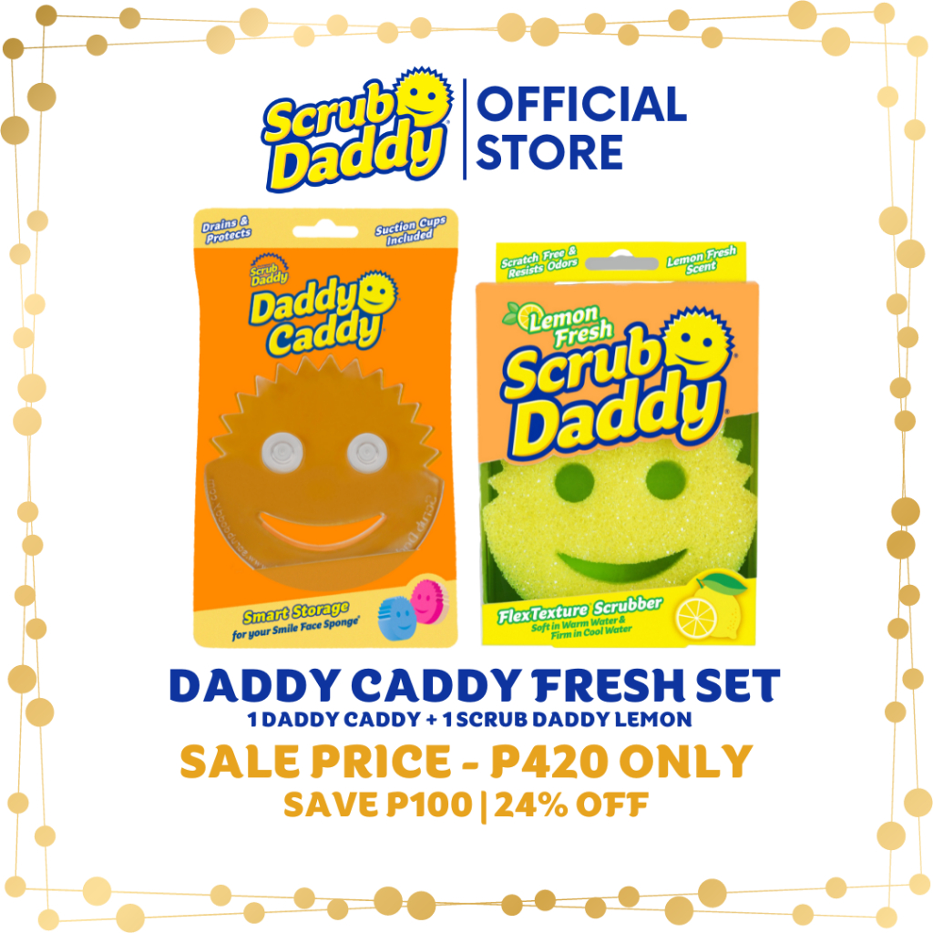 Scrub Daddy 3 Pc set soap dispenser, daddy caddy, scrub daddy Lemon Fresh  sponge