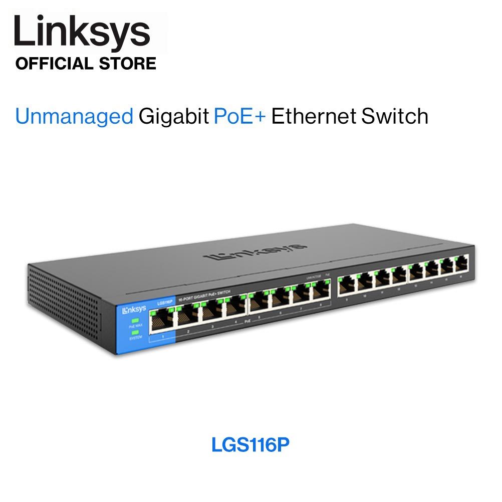 Linksys 16-Port Business Desktop Gigabit PoE+ Switch (LGS116P)