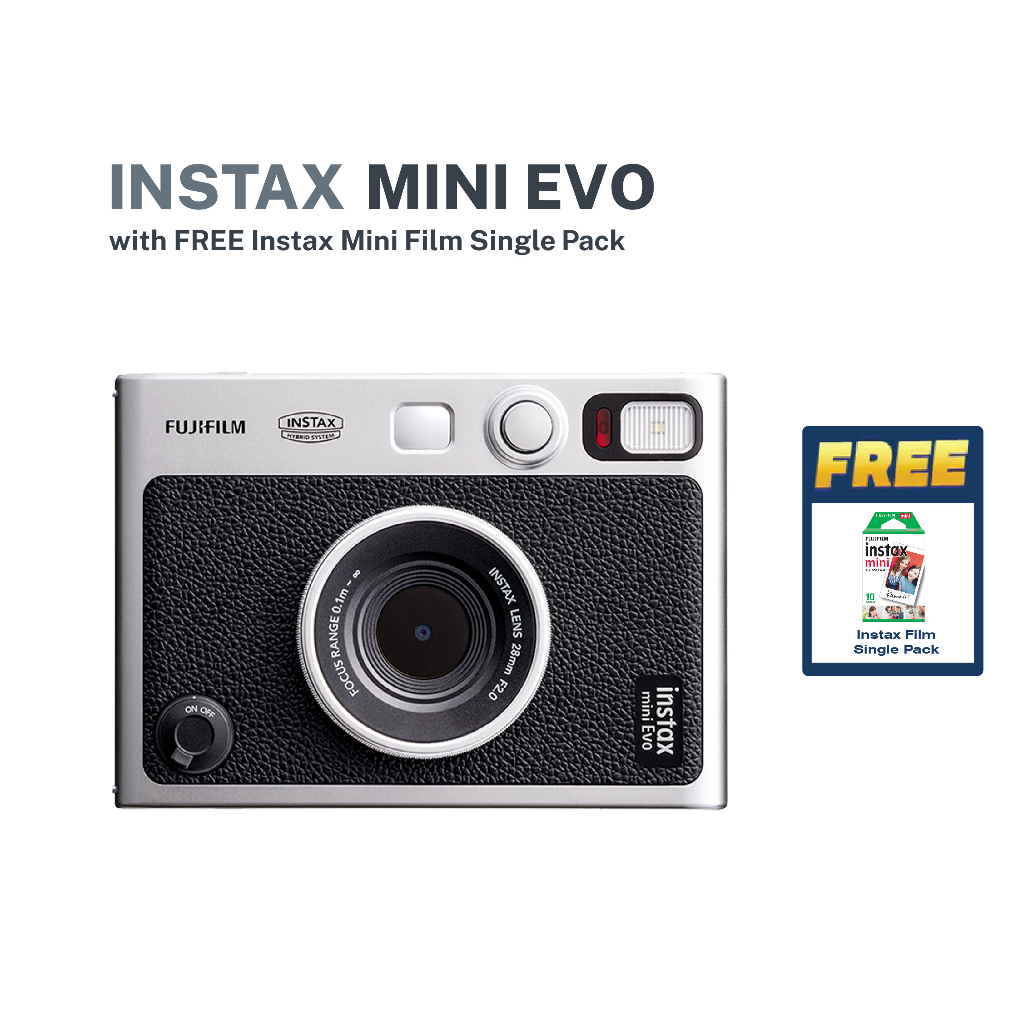 FUJIFILM INSTAX MINI EVO Hybrid Instant Camera with Starter Accessory  Bundle: SanDisk 32GB Ultra microSD Memory Card, High Speed Memory Card  Reader 
