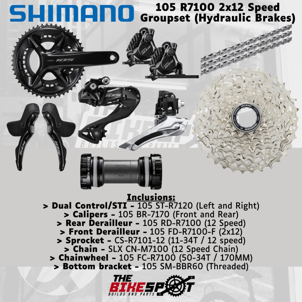 Shimano 105 R7100 2x12 Speed Groupset (Hydraulic Brakes) | Shopee