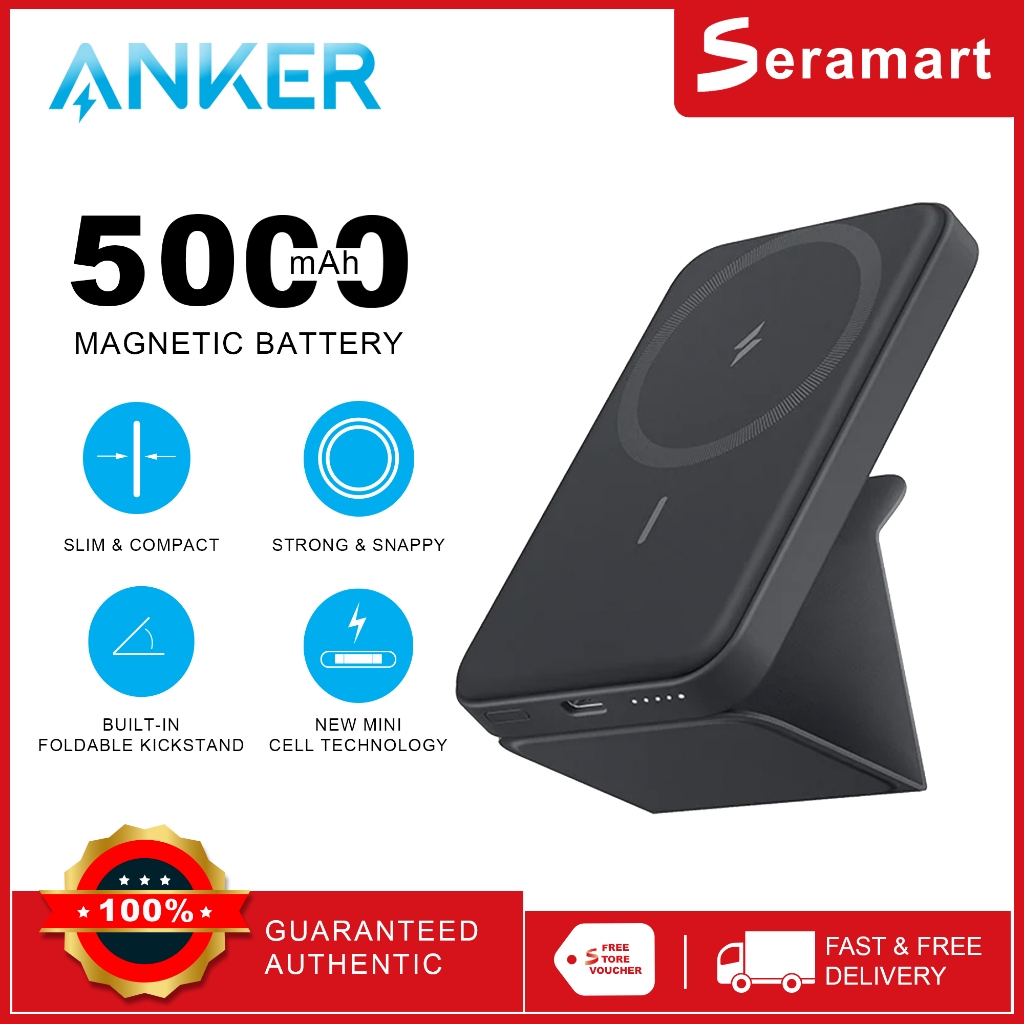 Anker PowerCore Mag-Go Foldable 5000mAh Power Bank, Black