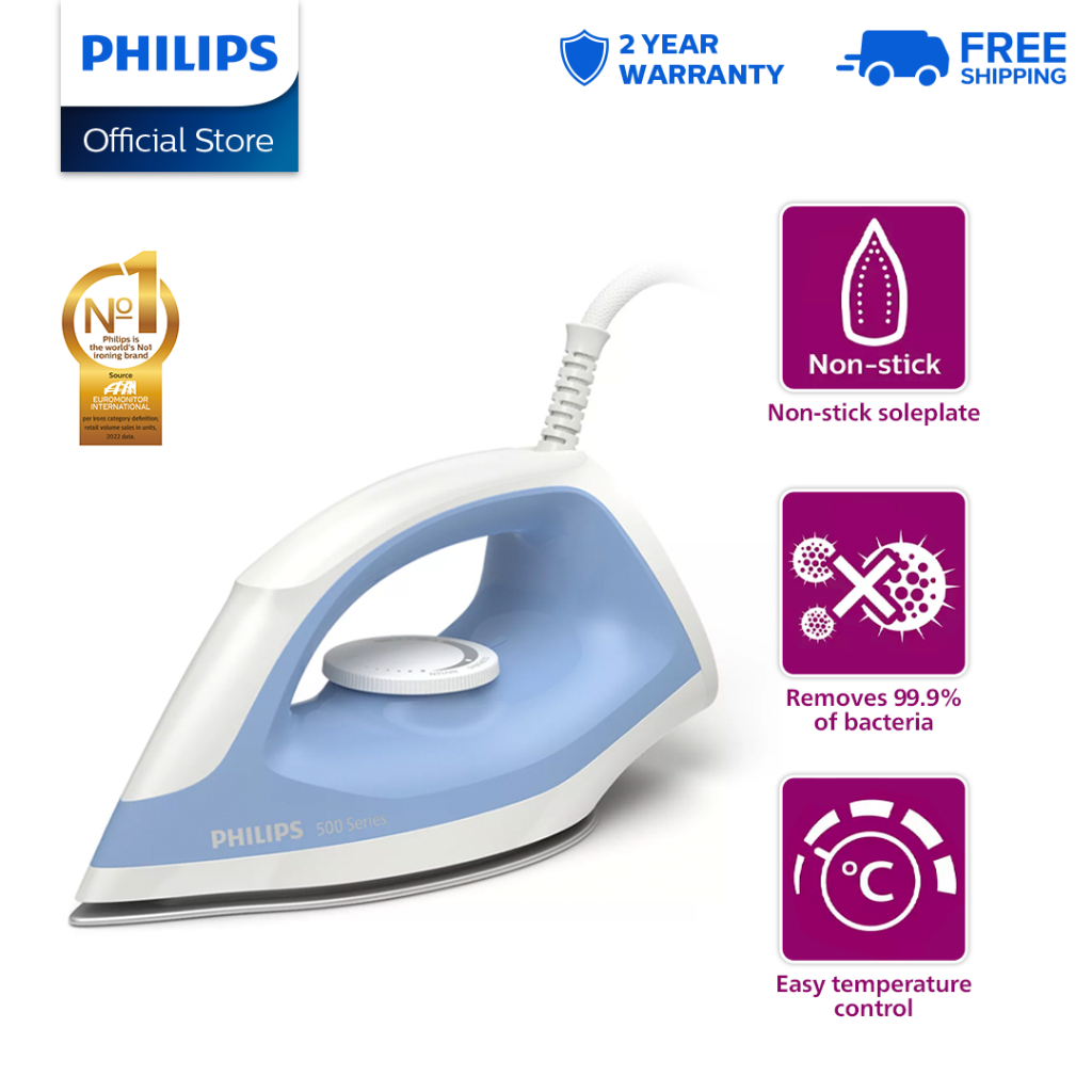 Philips Non-Stick Soleplate Lightweight Garment Care Dry Iron 1.6m Cord  Length DST0520/20