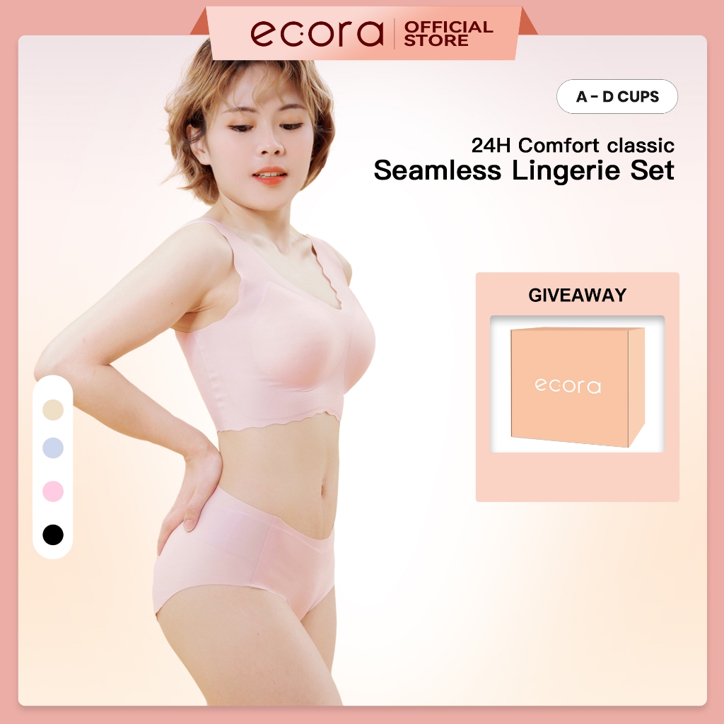 2PCS SET] ecora 24H Comfort Classic Seamless Bra Wireless Pushup Bra Women  Lingerie Bra for woman